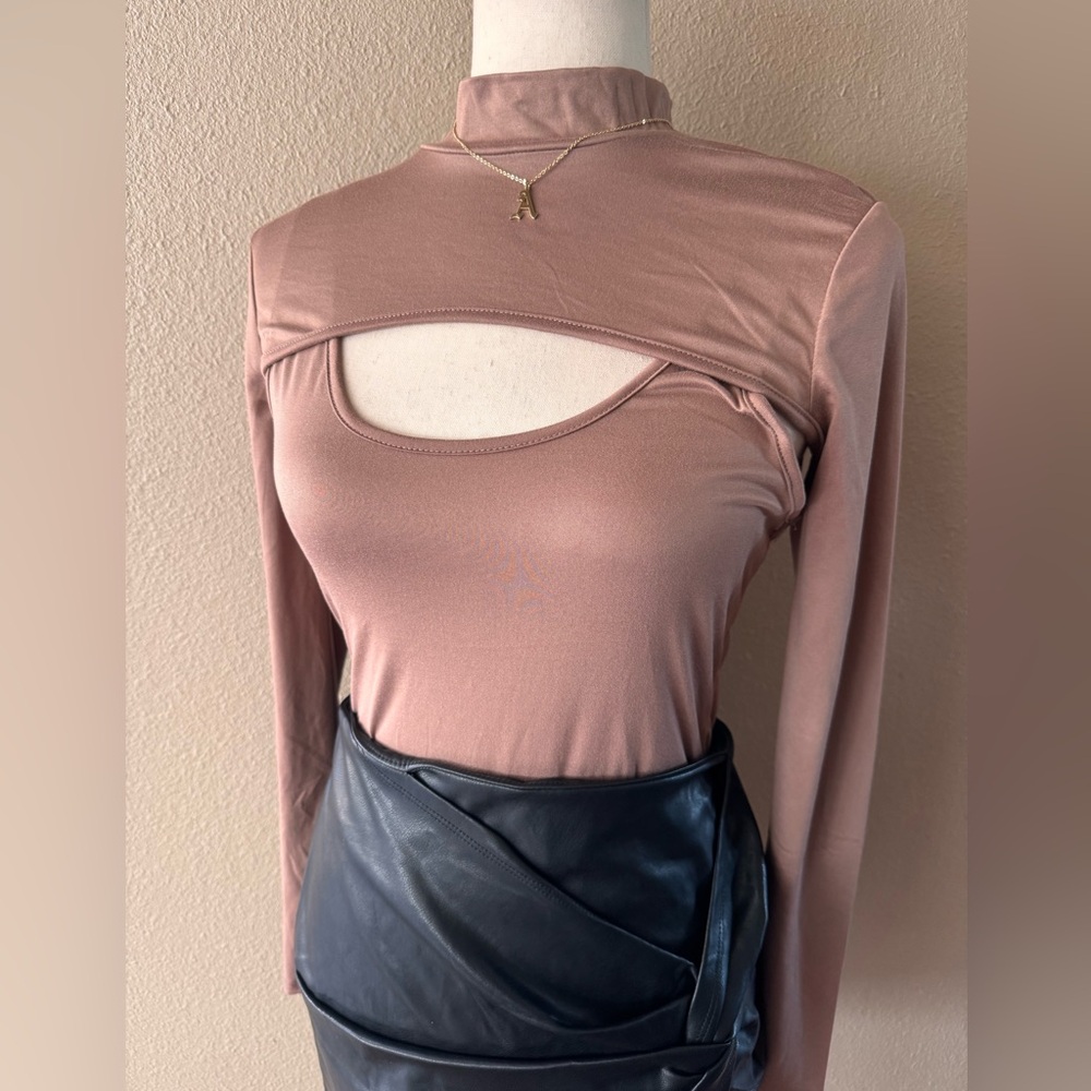 Elegant Women's Cutout Top in Tan
